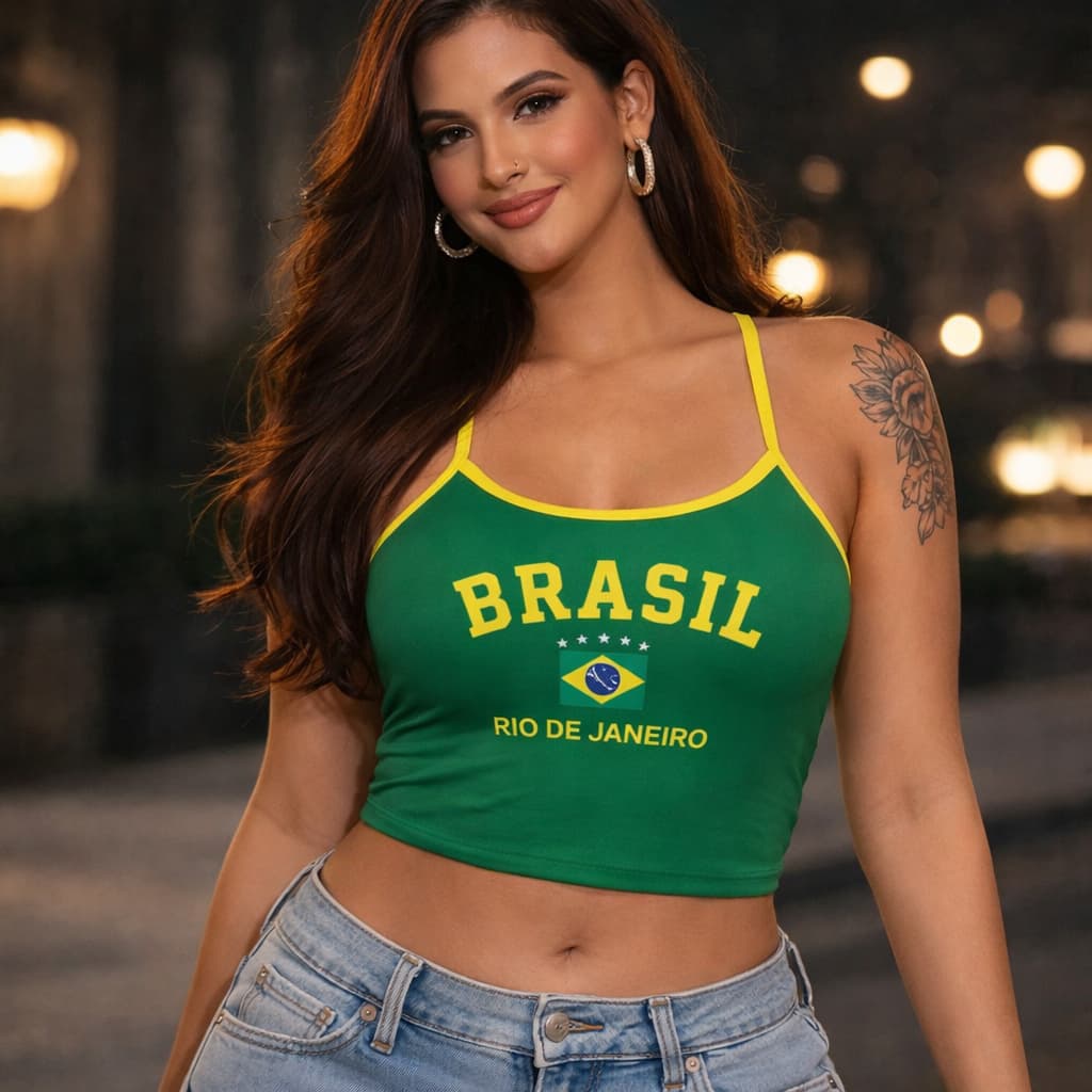 Blusa Regata Brasil Feminino Alcinha Regata Ajustada Blusinha Torcedora Rio de Janeiro Moda Verão