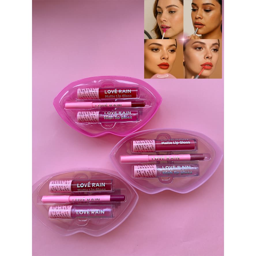 Kit Boca Lové Rain com 2 Gloss Labial e 1 Lápis Contorno Labial