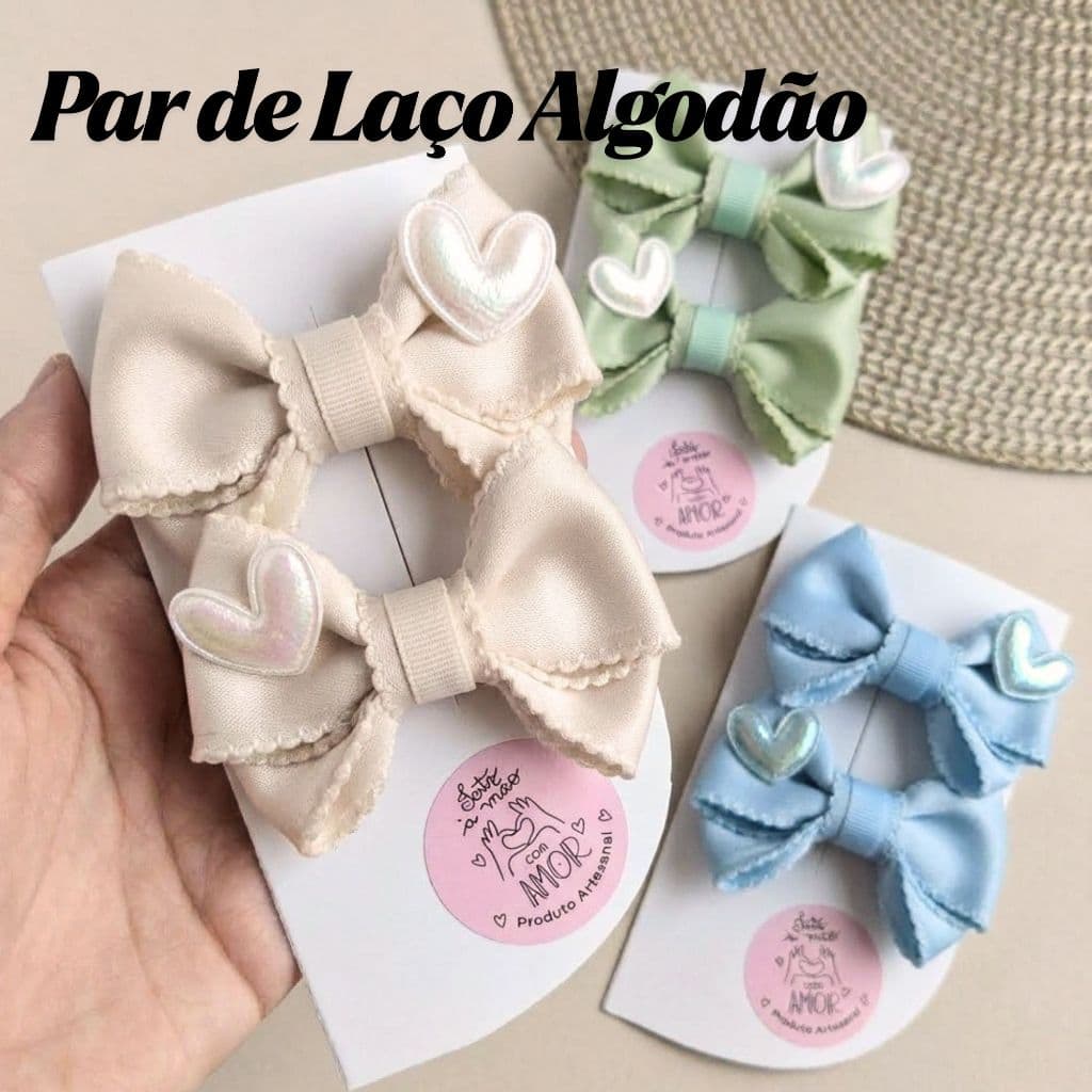 Laço de Cabelo 2 Uni Para Menina Infantil Bebê Delicado Com Coraçao Presilha Antideslizante