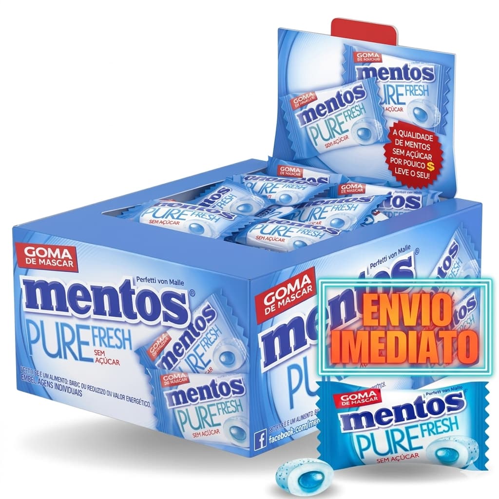 Kit 2 Caixas Chiclete Mentos Refrescante  Pure Fresh Menta Com 120 Peças