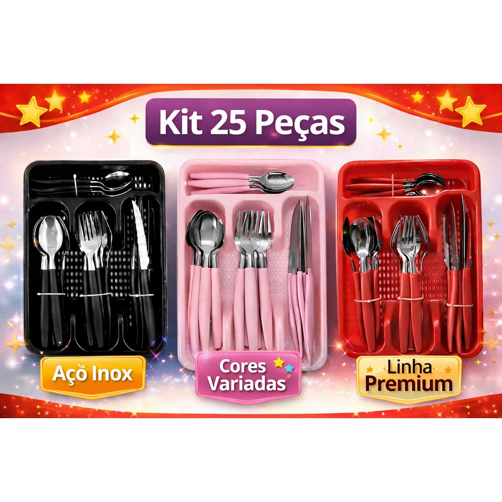 Jogo Talheres Inox  Peças 24 Faqueiro Aço Facas Garfos Kit