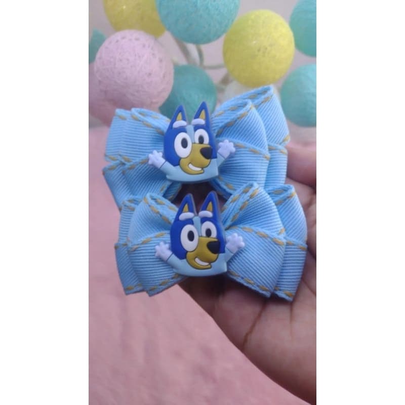 Parzinho de laços e tiara arco Bluey e Bingo