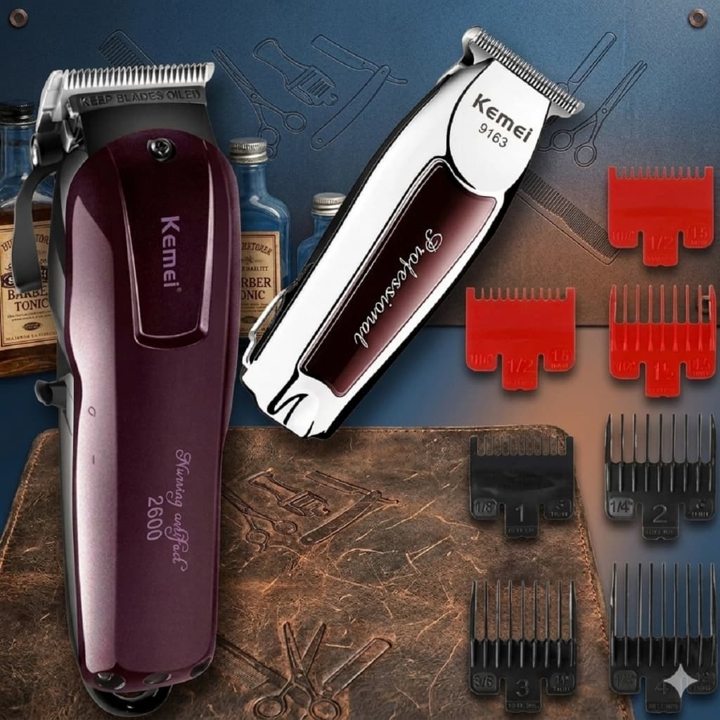 Kit Barbeiro Maquina Cortar Cabelo Barba / Kit barbearia profissional kemei 2600 + kemei 9163