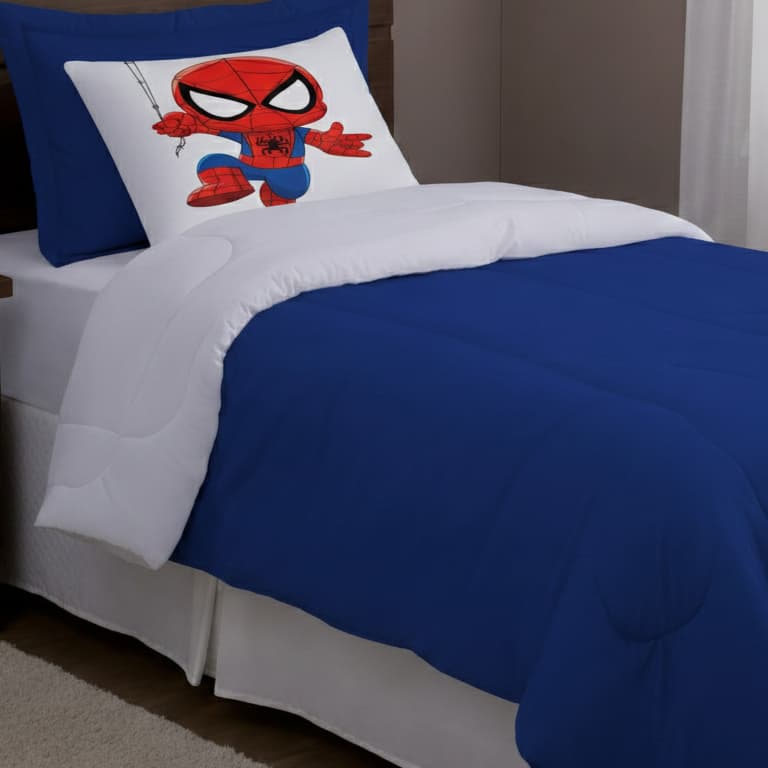 KIT EDREDOM ESTAMPADO HOMEM - ARANHA DUPLA FACE COBRE LEITO COM 03 PEÇAS INFANTIL TOQUE MACIO VÁRIAS CORES OFERTA !