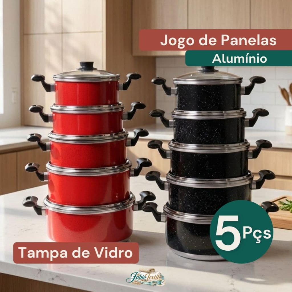 Jogo de Panelas 5 Peças Caçarola Alumínio Polido e Vidro top