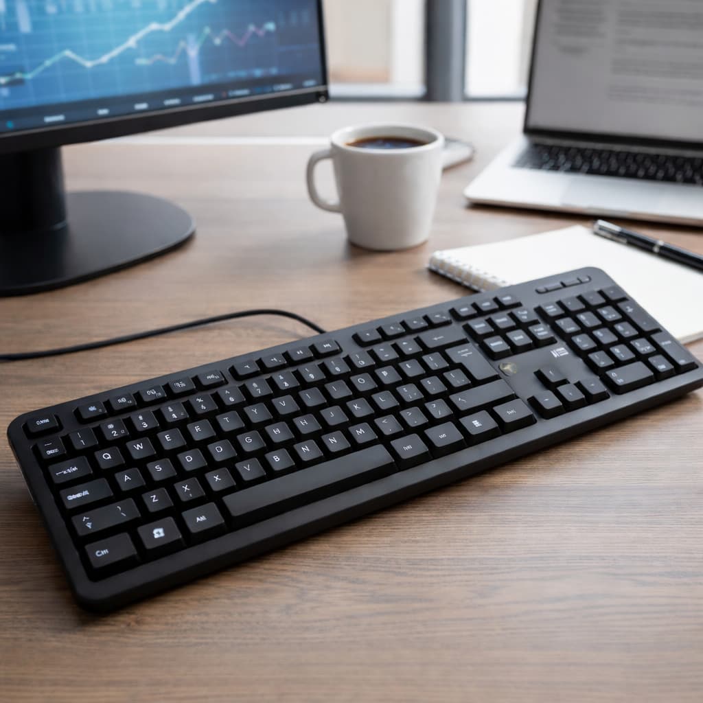 Teclado Ergonômico USB Fio Preto ABNT2 Plug & Play Numérico PC Toque Suave Computador 107 Teclas
