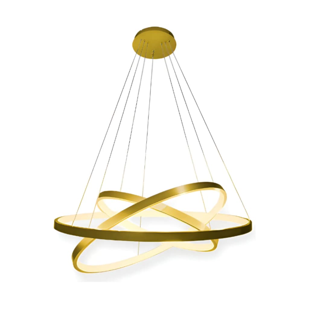 Lustre Led Moderno Pendente 3 Arcos Anéis 60cm 89w Dourado ou Preto