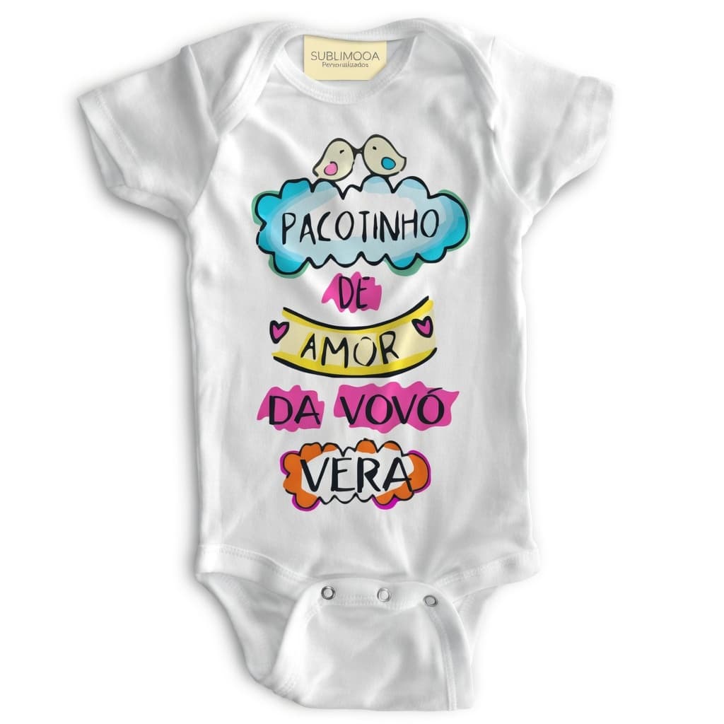 💝 Body Bebê Personalizado - Pacotinho de Amor da Vovó - Poliéster + Elastano - Estica! 👶✨