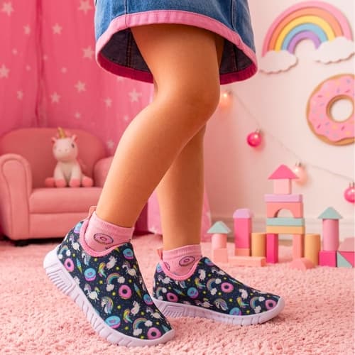 Tênis Infantil Feminino Unicórnio Escolar Confortável Calce Fácil Leve para Meninas