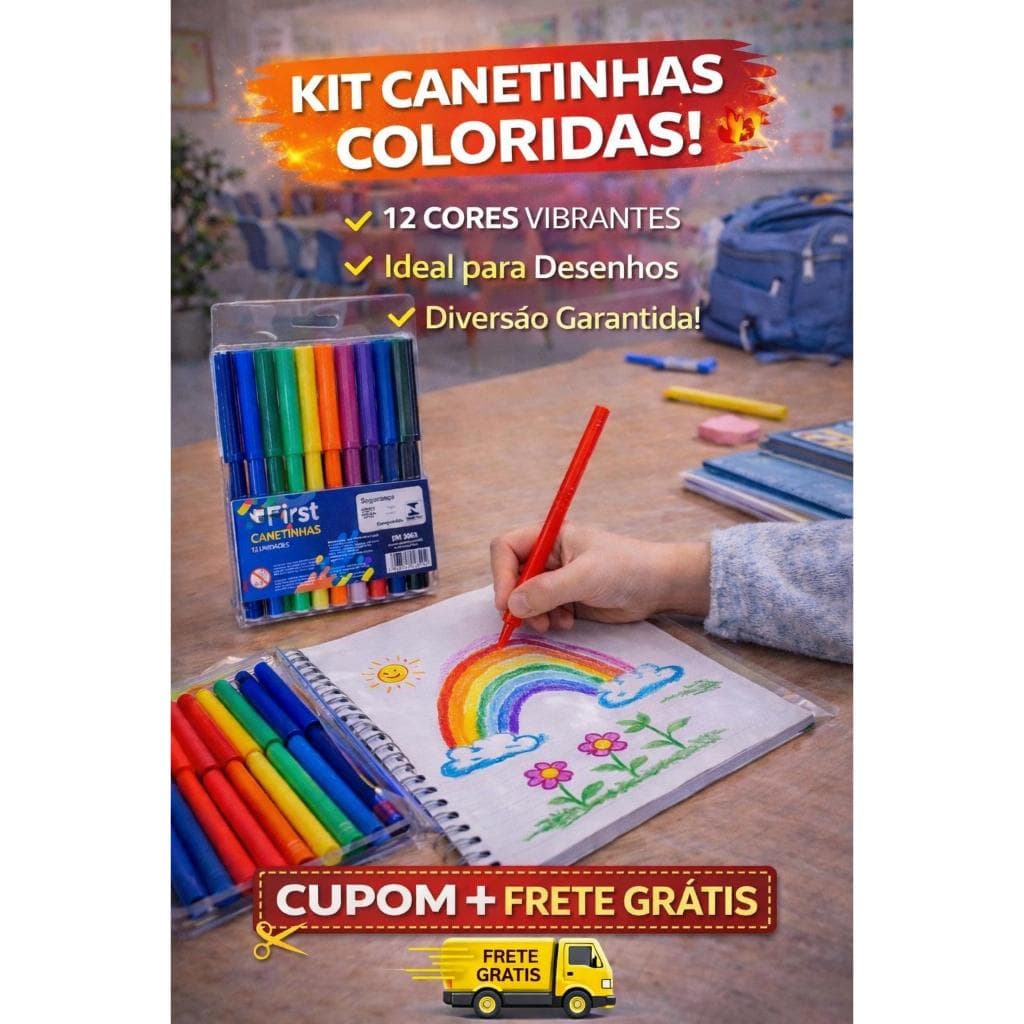 Kit Canetinhas Coloridas 12 Cores 🌈 | Ideal para Crianças, Desenho e Escola