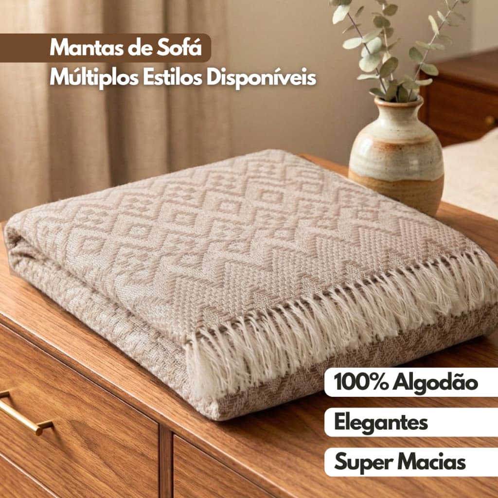Manta para Sofá King Luxo 3,0x1,8m Algodão Capa Protetora Decorativa Elegante Cobre Cama
