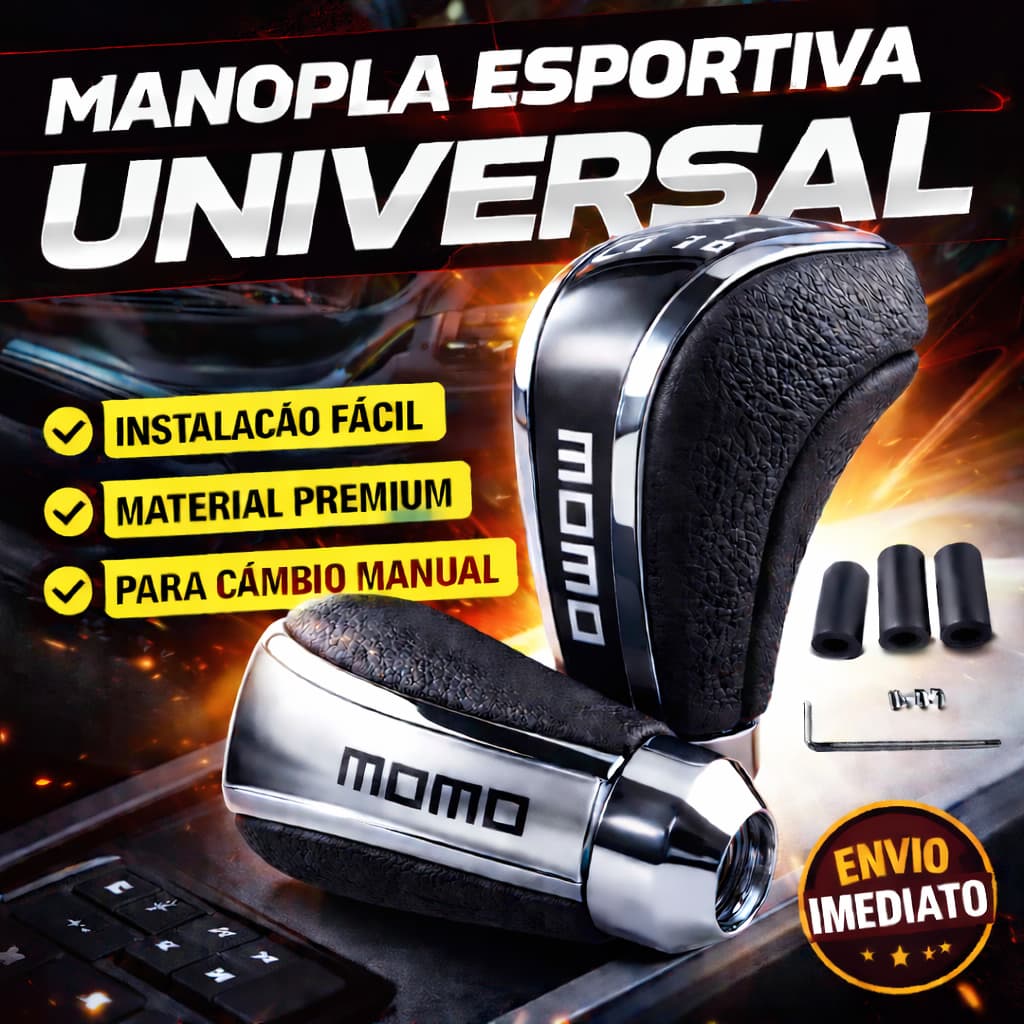 Manopla Bola Alavanca De Câmbio Universal De Couro Alumínio 5 Marchas Momo Carro Automotivo