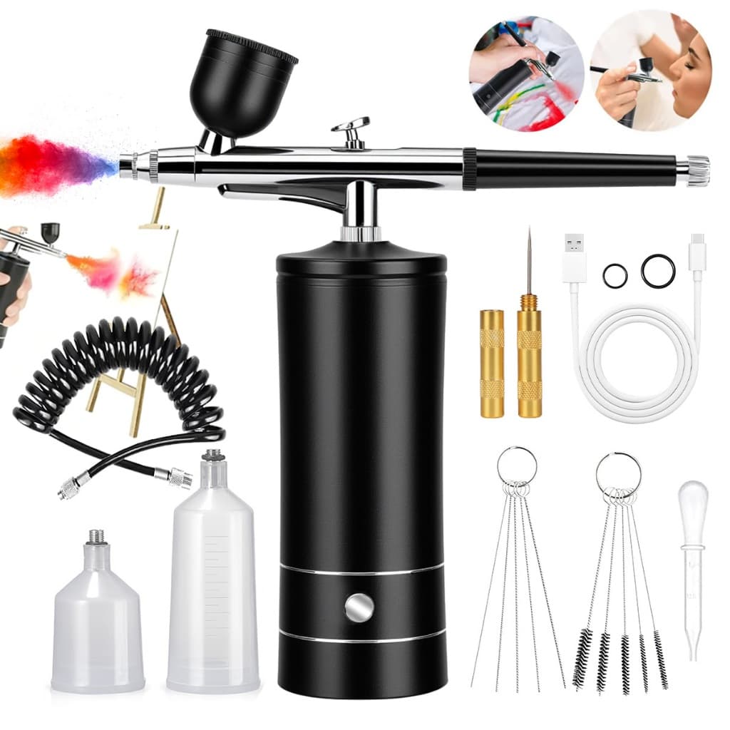 STARMEGA Kit 19 pcs Portable Airbrush with Mini Compressor - For Nails, Cake, Makeup, Hair