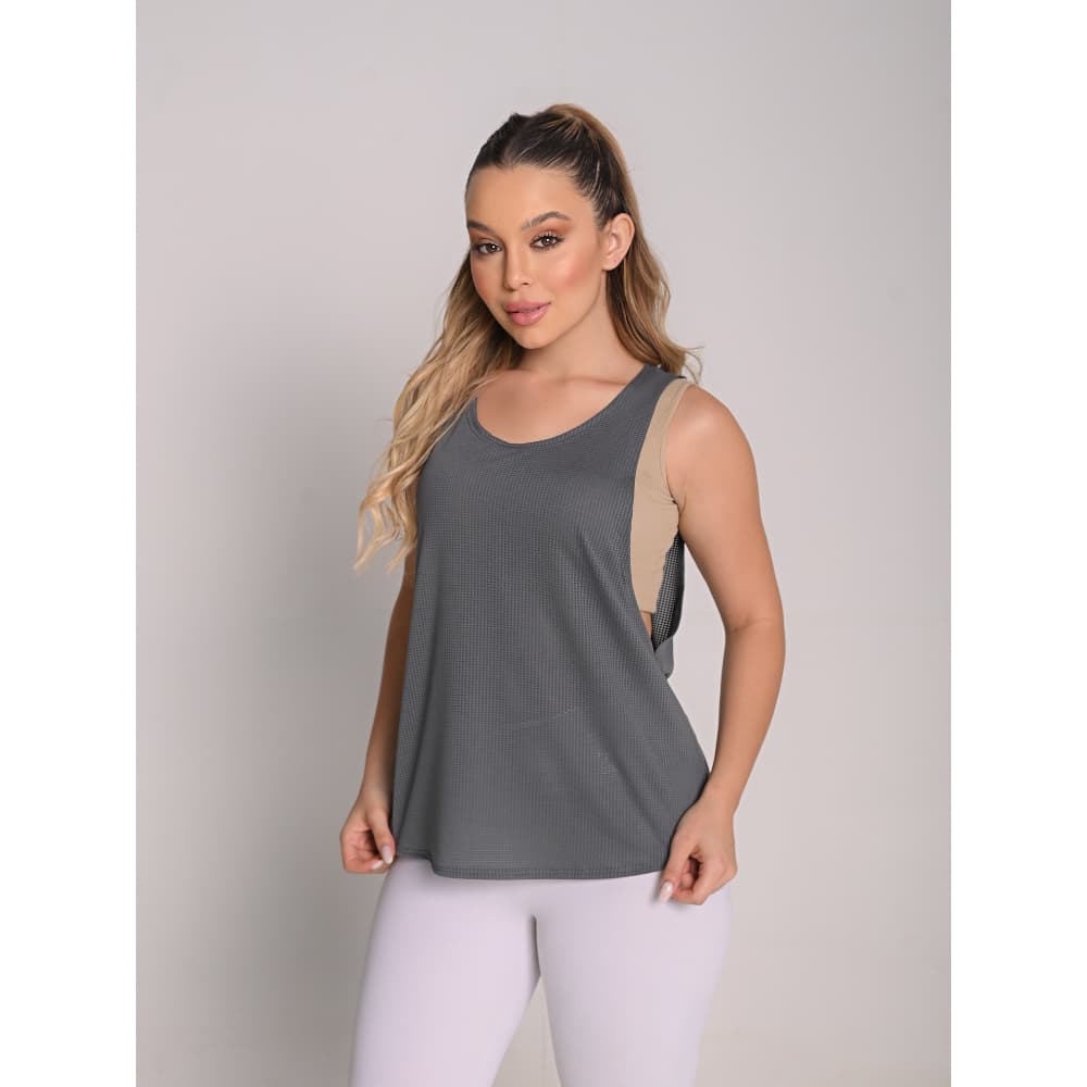Blusas Dry Fit Regata Cavada Larguinha Confortável Veste Top e Legging Básica Para Treinar