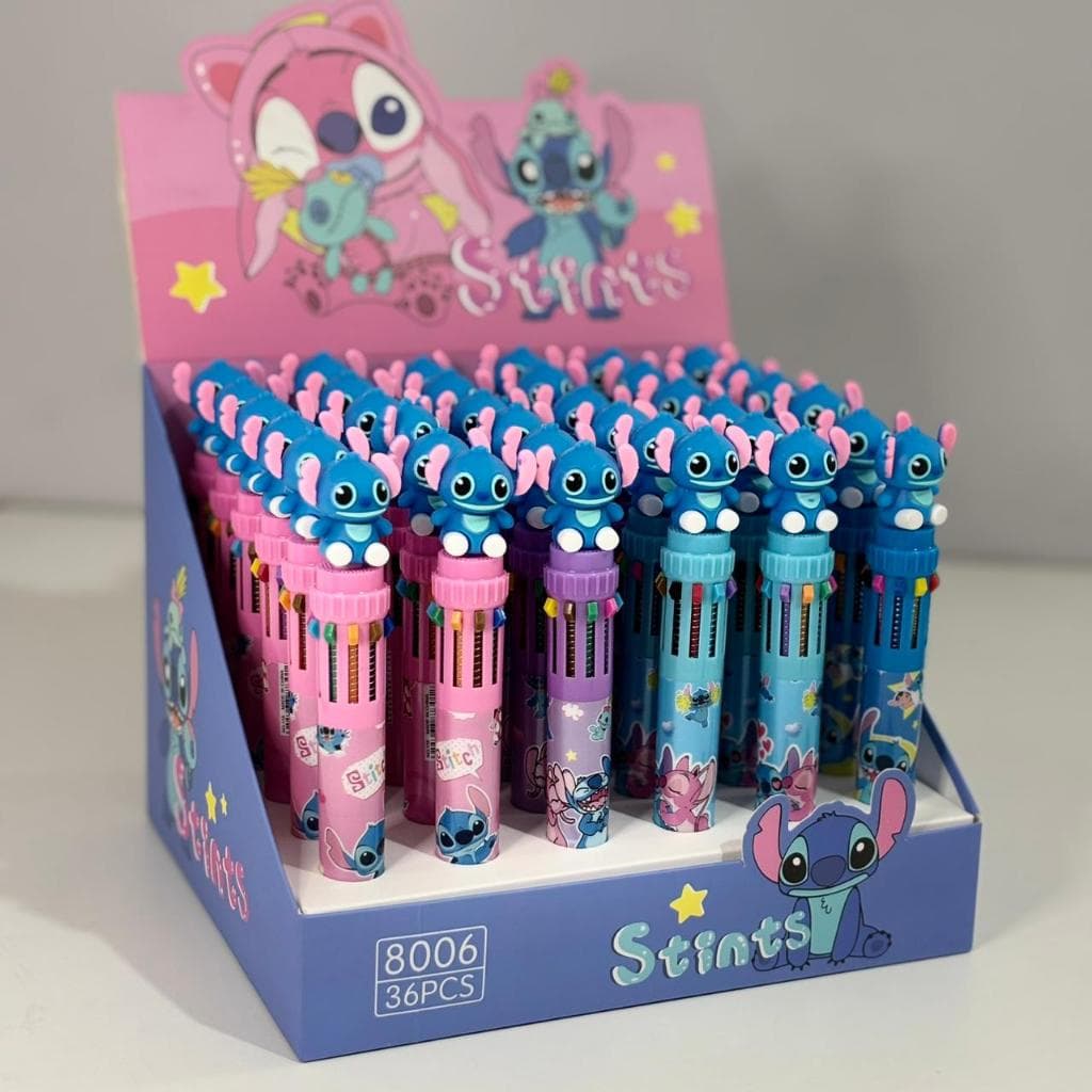 Caneta 10 Cores Esferográfica stitch Kawaii Papelaria fofa e criativa material escolar