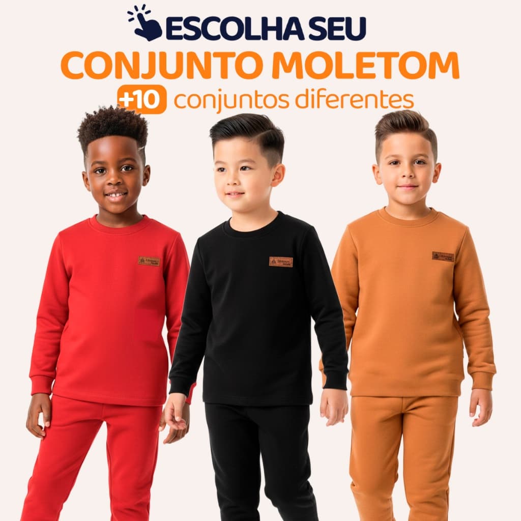 Conjunto Moletom Minimalista Infantil Menino Liso Blusa e Calça Manga Longa Roupa de Frio Inverno Masculino Básico L13