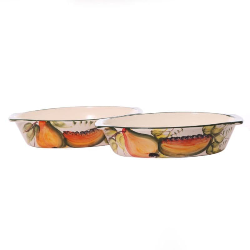 KIT 2 TIGELA OVAL EM CERÂMICA PINTURA a MÃO ESMALTADO DESIGN PREMIUM