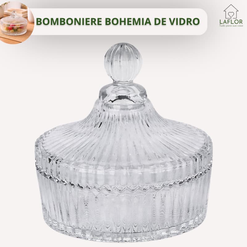 Bomboniere Bohemia de Vidro Decoração Elegante Premium Casa Cozinha Baleiro Com Tampa