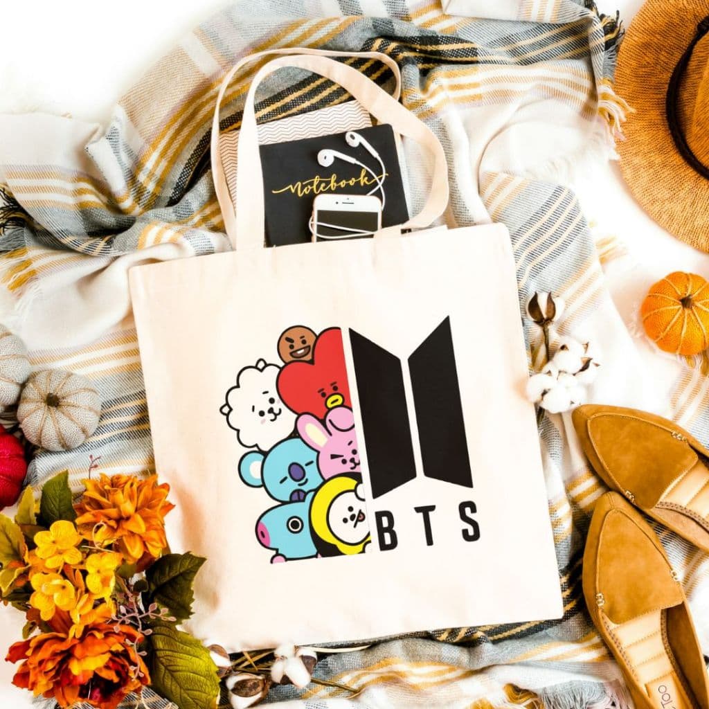 Ecobag BTS BT21 K-Pop Bolsa Sacola Ecológica Algodão 32x38cm