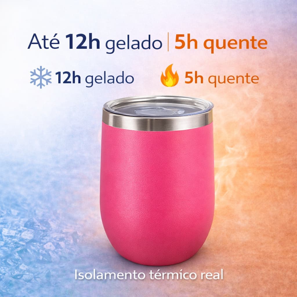 Copo Térmico Inox 360ml com Tampa Antivazamento Mantém Quente e Frio Portátil Rosa Pink