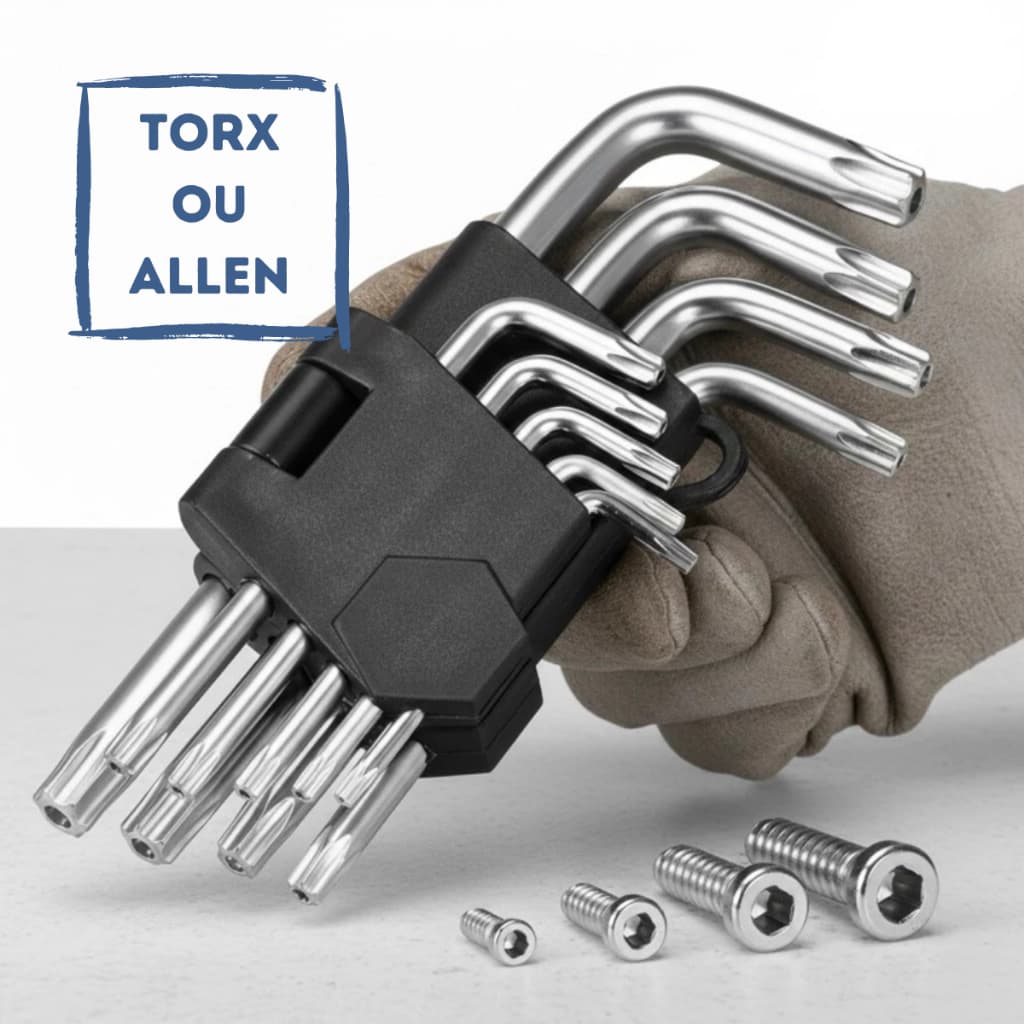 Jogo de Chave Torx ou Allen 9 Peças Cada uso Profissional com Furo de Aço Curta Hexagonal L T10 A T50