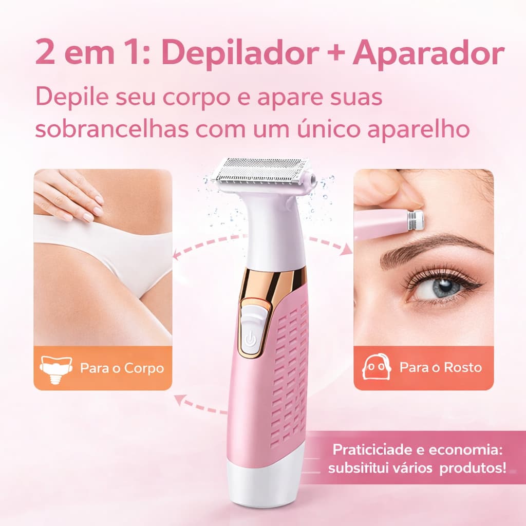 Aparador Feminino 2 em 1 Kemei KM-1900 Depilador Elétrico USB Sobrancelha Sem Dor Portátil