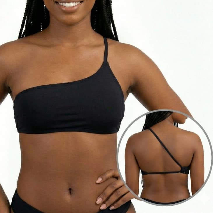 Top Stillo S Assimétrico PRETO – Cropped Um Ombro Só com Alça em S nas Costas Academia ou Praia.