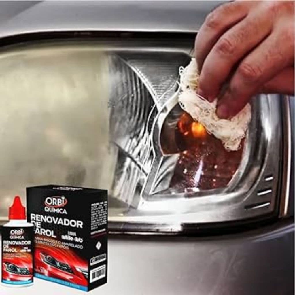 Renovador de Farol Orbi 50ml com estopa Tira Amarelado Restaura Brilho Limpa Farol Revitalizador