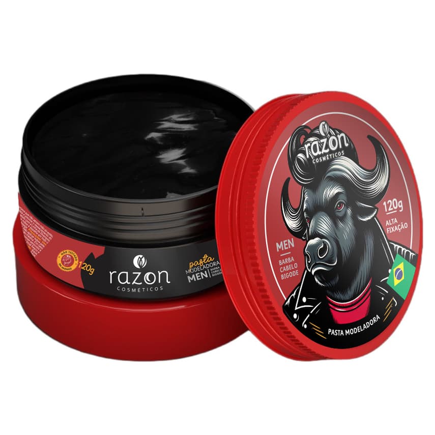 Kit 3 Pasta Modeladora Masculina 120g Premium para Barba, Cabelo e Bigode - Razon