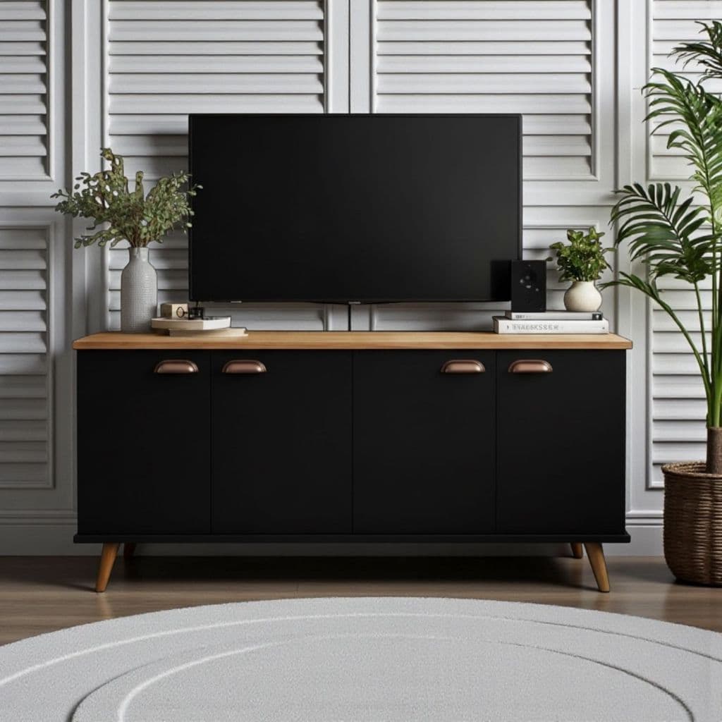 Buffet Aparador 120cm 4 Portas Pés Palito Retrô com Prateleiras