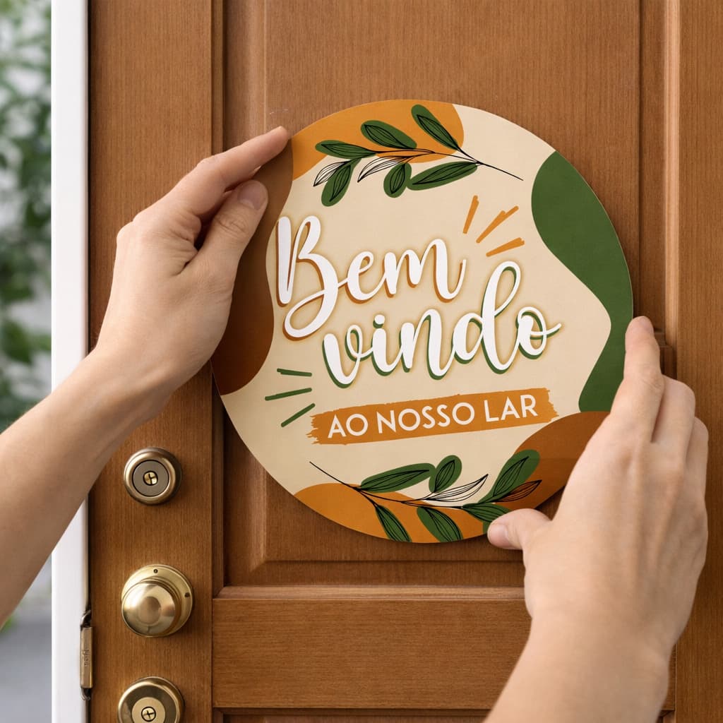 Placa Decorativa Porta MDF Redonda Frases Lar | Bem Vindo | Versículos | Decoração Porta Entrada