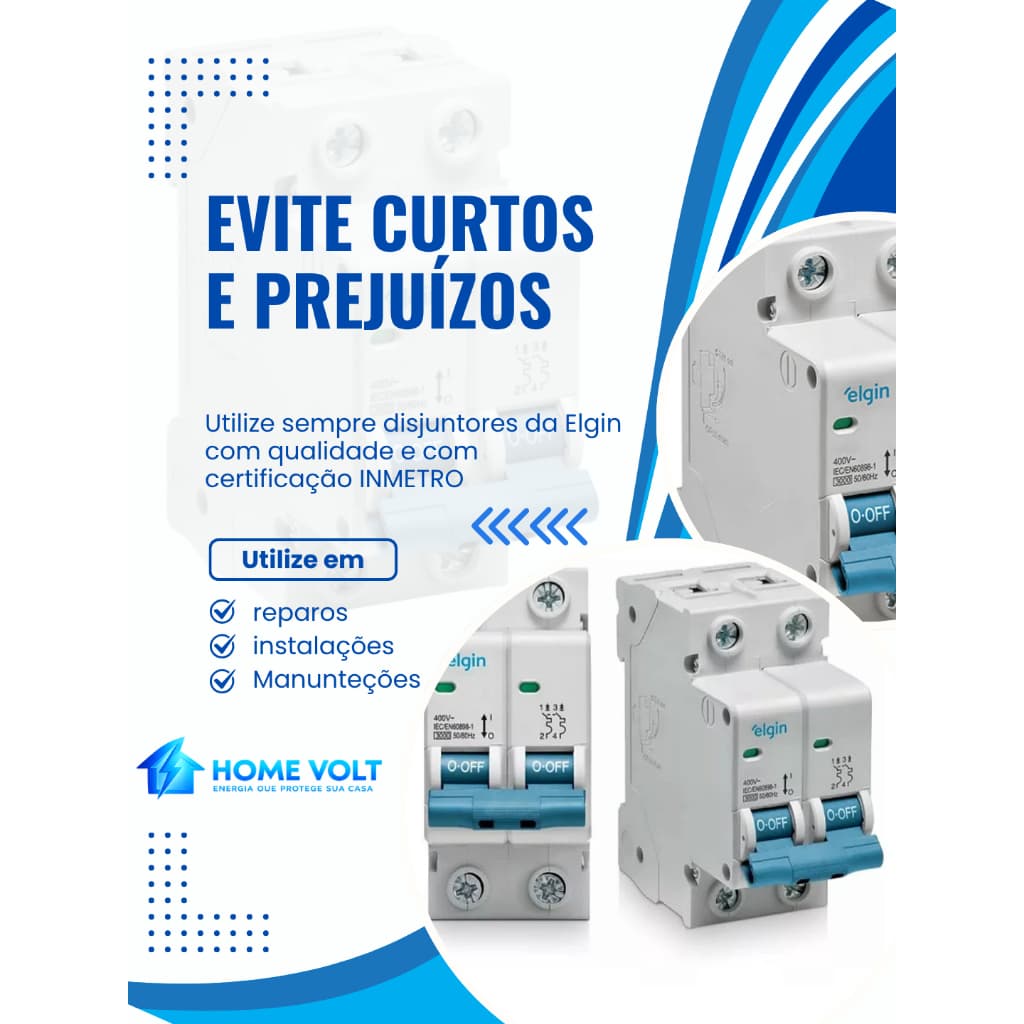 Kit Disjuntores Bipolar Elgin 6A 10A 16A 20A 25A 32A 40A 50A 63A com 3/5/10 Unid  Padrão DIN INMETRO
