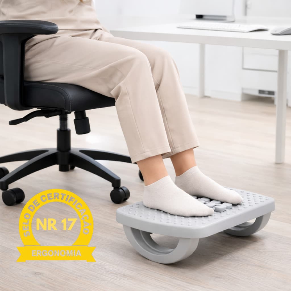 Apoio Para Os Pés Descanso Ergonômico Cinza Com Massageador Escritório Norma Regulamentadora Nr 17 Ergonomia