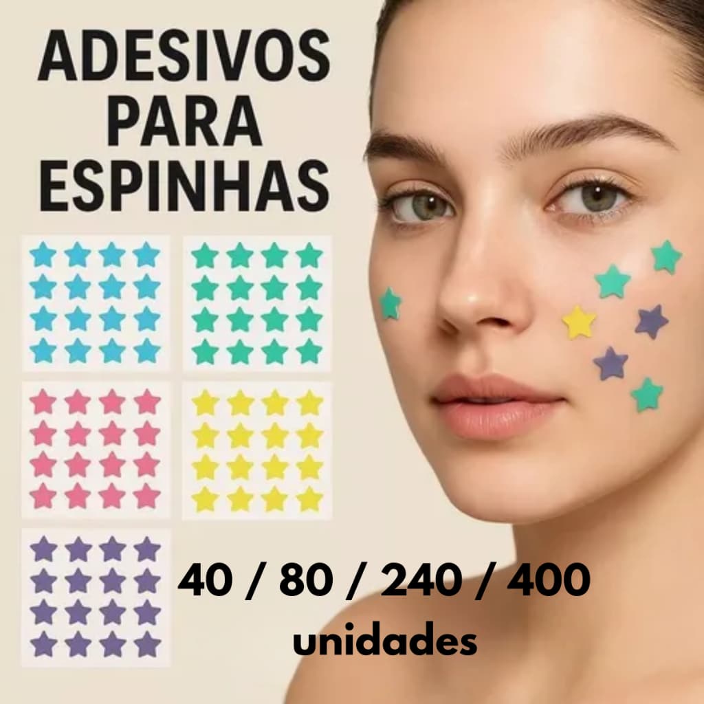 Kit 40/80/240/400 Adesivo Para Espinha Pimple Patch Formato de Estrela - Cores Sortidas