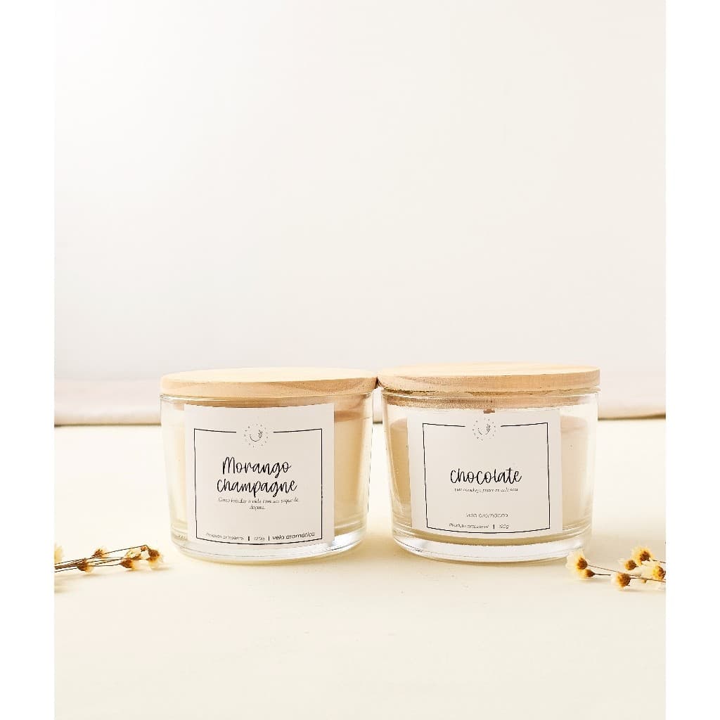Kit 2 Velas Aromáticas 120g | Morango com Champagne + Chocolate Aconchegante