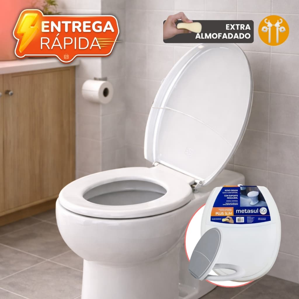 Assento Sanitário Almofadado Macio Oval Universal Plus Slim Tampa Vaso Privada Branco Deca Celite