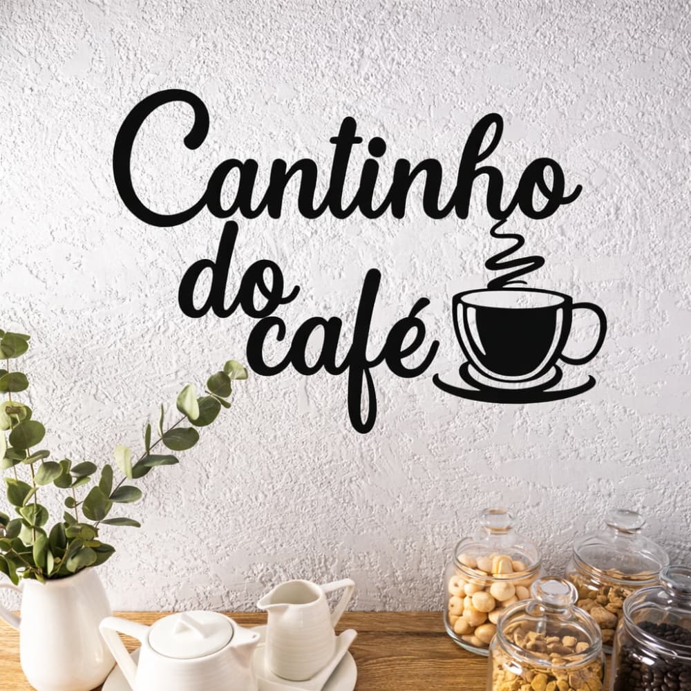 Kit Cantinho do Café para Decoração de Cozinha em Mdf Preto Fosco com Fita Dupla Face