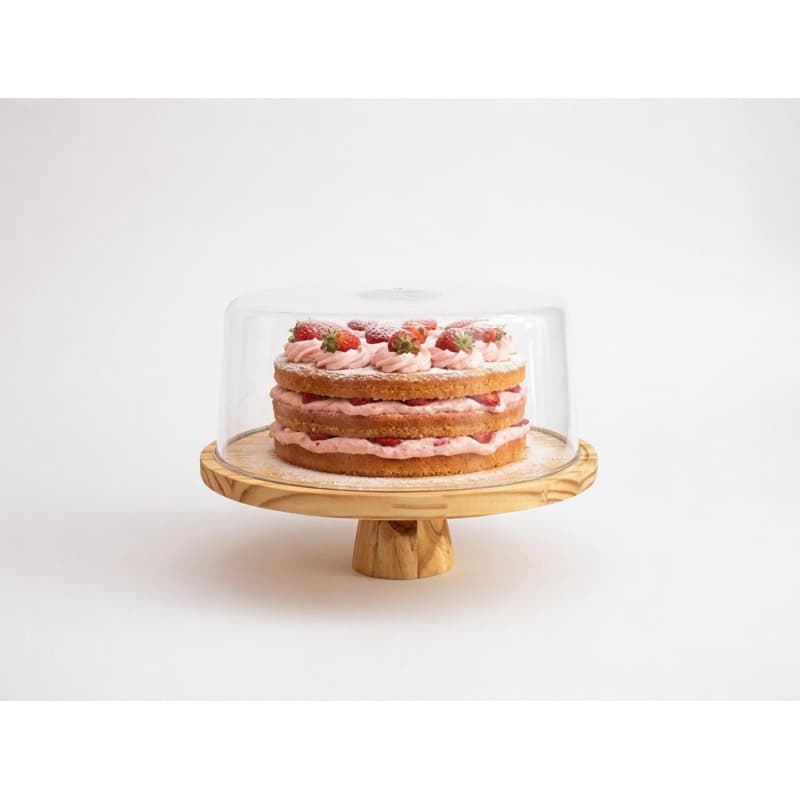 Boleira de Madeira Com Pé e Tampa Acrílica Porta Bolos Doces Tortas Grande 30 cm PREMIUM