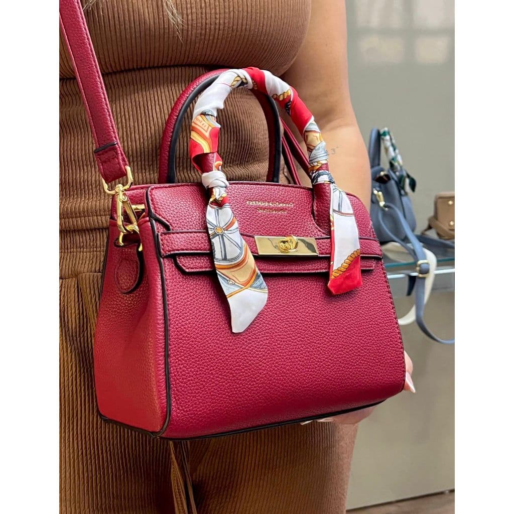 Bolsa Feminina Veryrio Média Couro Luxuoso Estruturada Com Lenço Alças de Mão e Transversal