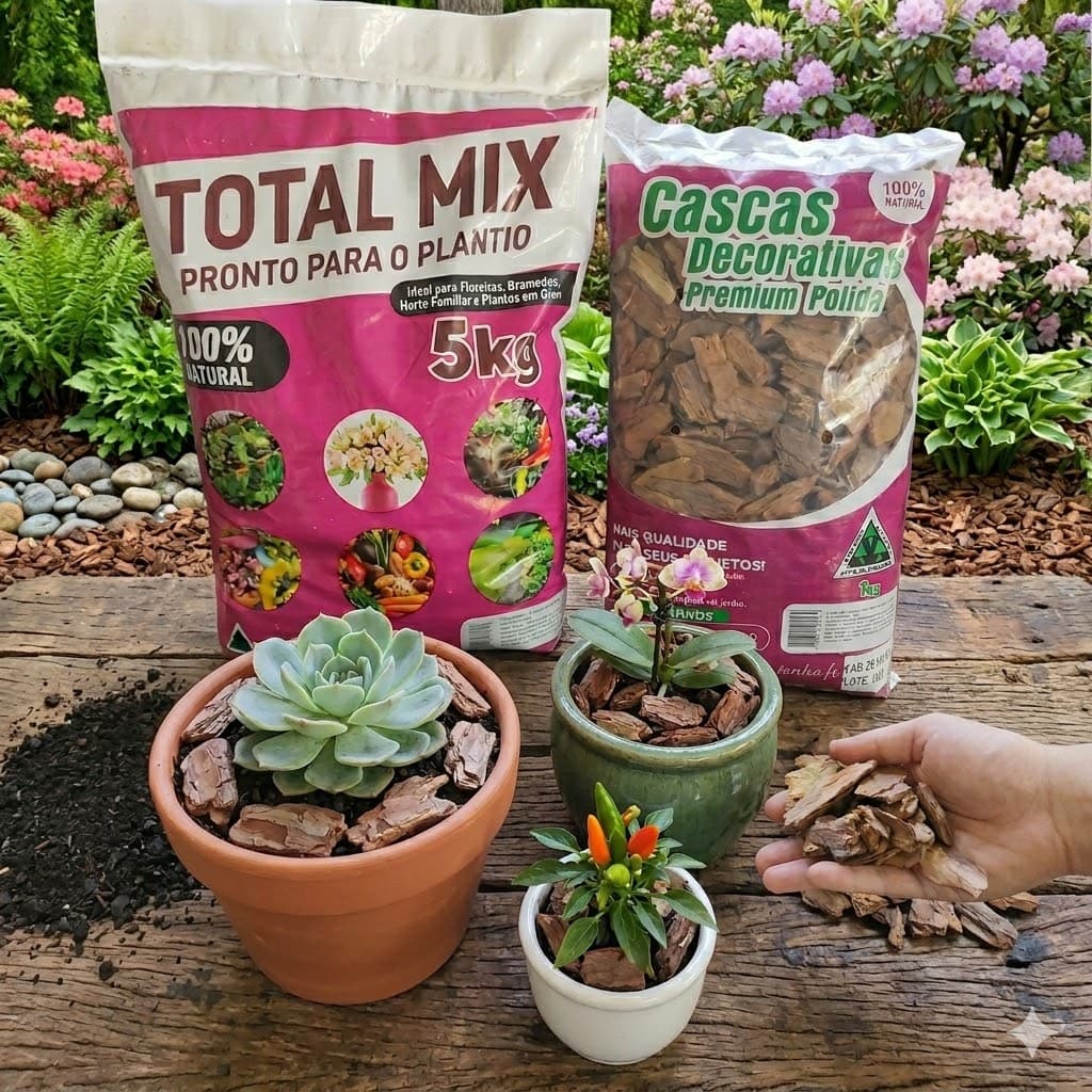 Substrato Total Mix 5kg + Casca de Pinus Premium 1kg Tamanho P! Mais Qualidade para seus Projetos!