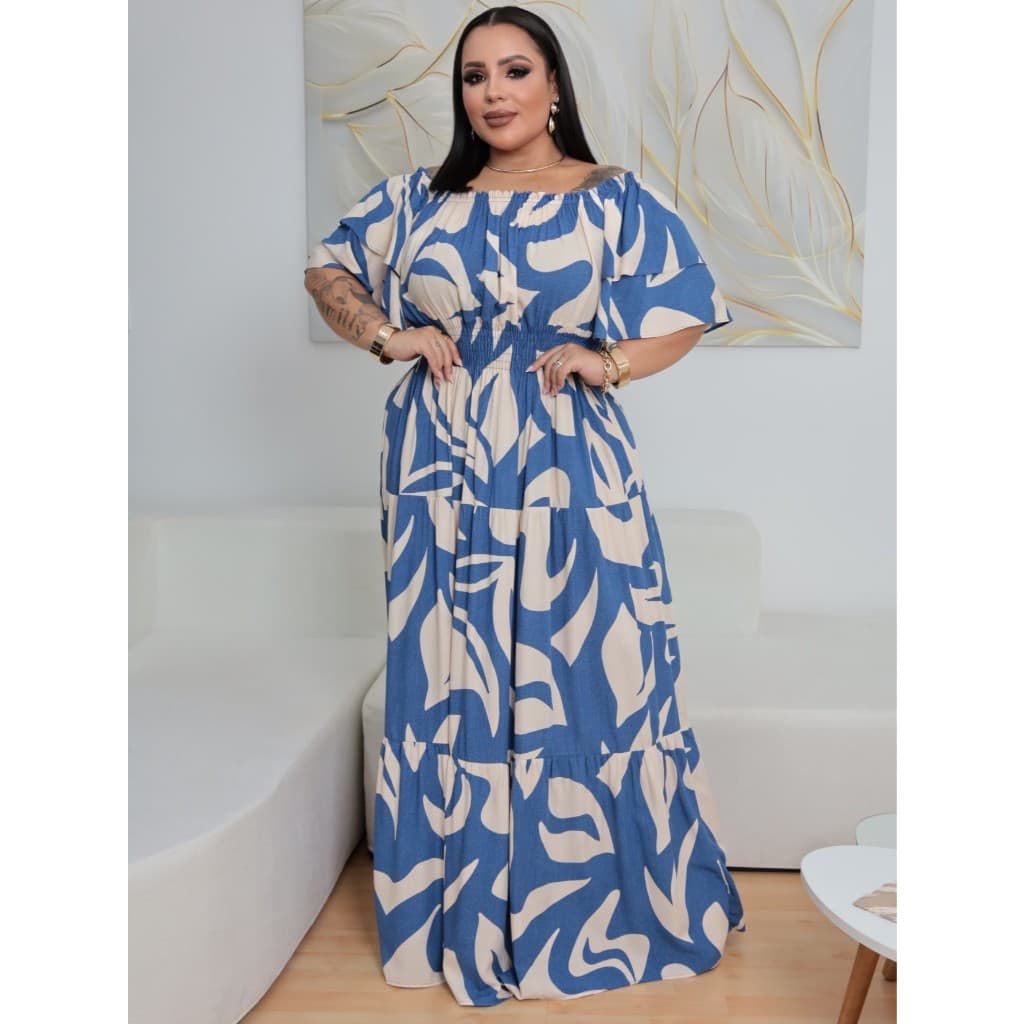 Vestido Plus Size Dobre Ciganinha Com Dobre Babado Longo ENVIO IMEDIATO