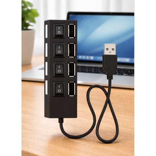 Hub USB 4 Portas com Interruptor Individual | Extensor USB 2.0 Alta Velocidade para Notebook e PC