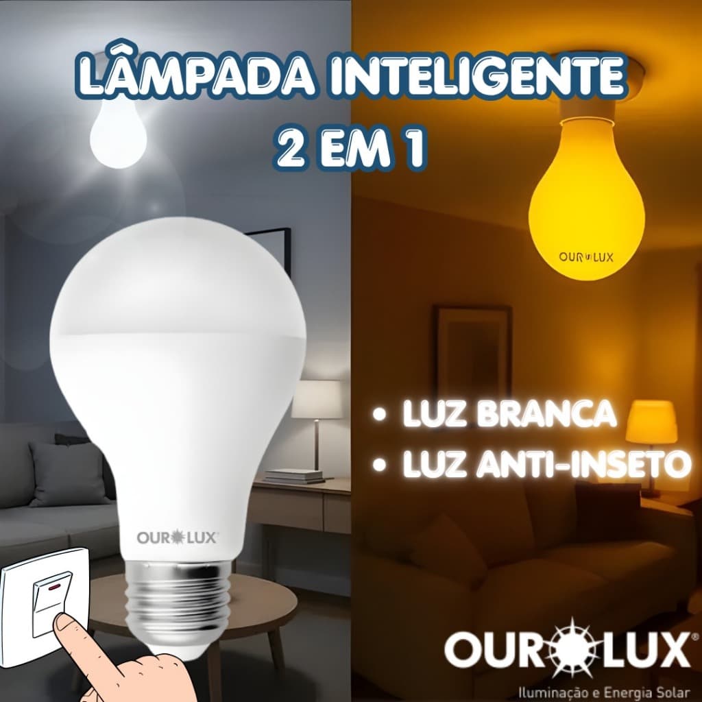 Lâmpada Led 2 em 1 Anti Inseto ControLed Ourolux 9W Bivolt Muda Função Luz e Anti inseto