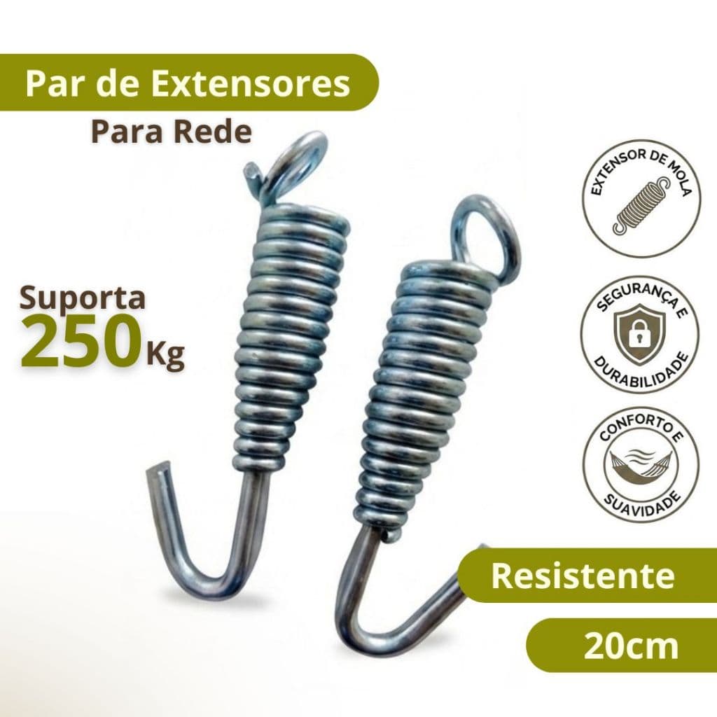 Par de Extensor de Rede com Mola 20cm Alta Resistência Suporta 250kg