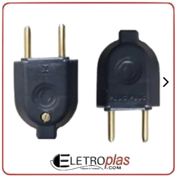 Plug Tomada Pino Macho Reto 2 Polos 10 Ampere PRETO c/ 25 unidades