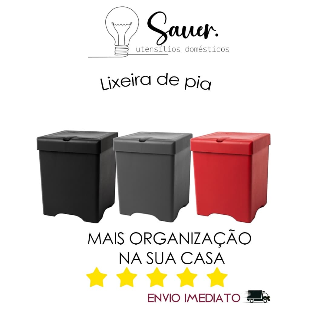Lixeira Plástica Grande 5,4L para Bancada de Cozinha Banheiro com Tampa