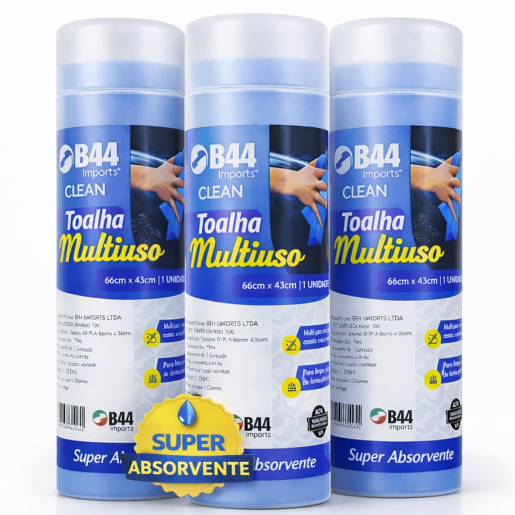 Kit 3 Toalha Mágica Multiuso Super Absorve Água Limpa Seca Azul