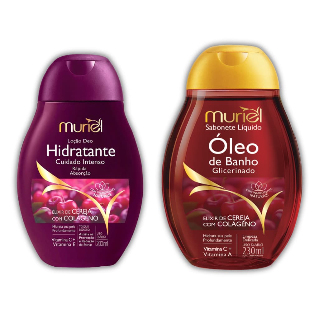 Kit 2 Banho Óleo Elixir de Cereja com Colágeno Muriel Corporal e Pós Banho