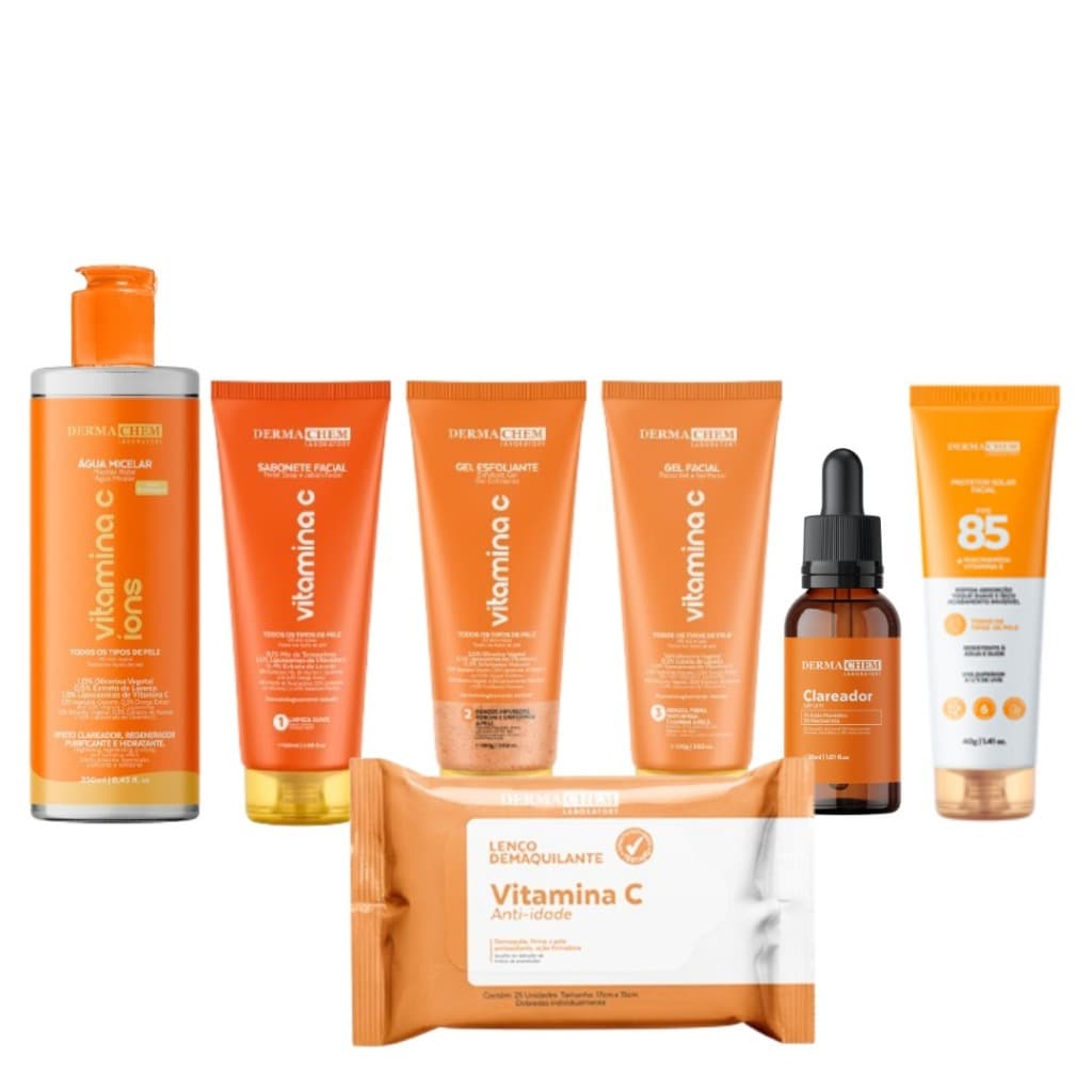 Rotina Skincare Premium Vitamina C Anti Idade Clareador Manchas Dermachem - 7 ITENS