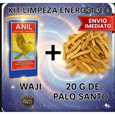 Anil Africano Waji - Pó Para banho e Limp Energética do Lar, empresa, templos clínica + 1 Palo Santo